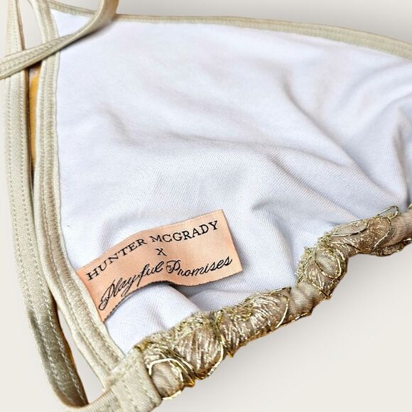 Hunter McGrady×Playful Promises Gold Embroidered Bikini Swim Top - Picture 3 of 8
